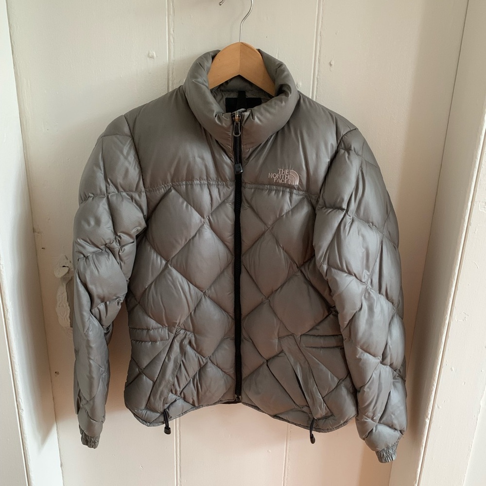 Vtg The North Face Silver Puffer Down Jacket Small